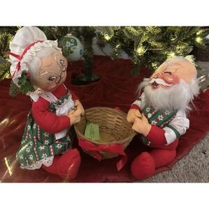 VINTAGE ANNALEE LARGE MR. & MRS. SANTA‎ CLAUS 20" HOLDING BASket